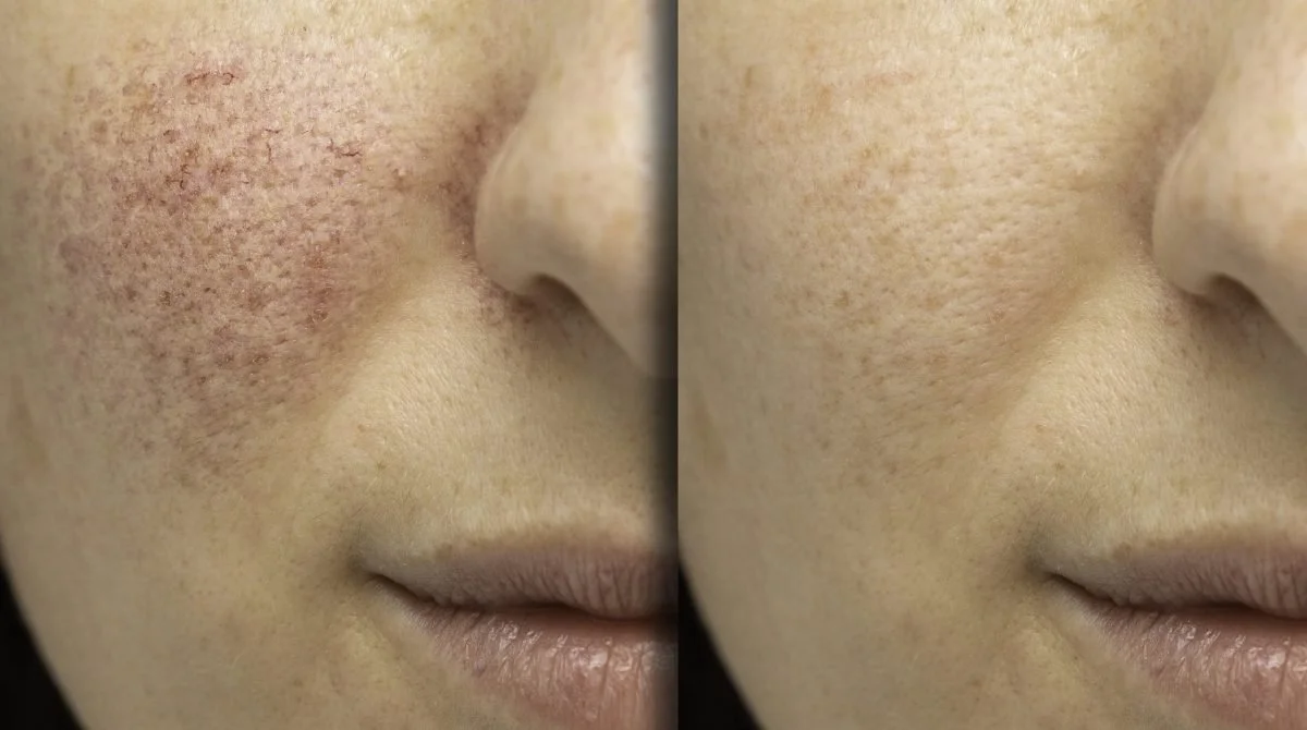 Before and after an acne facial