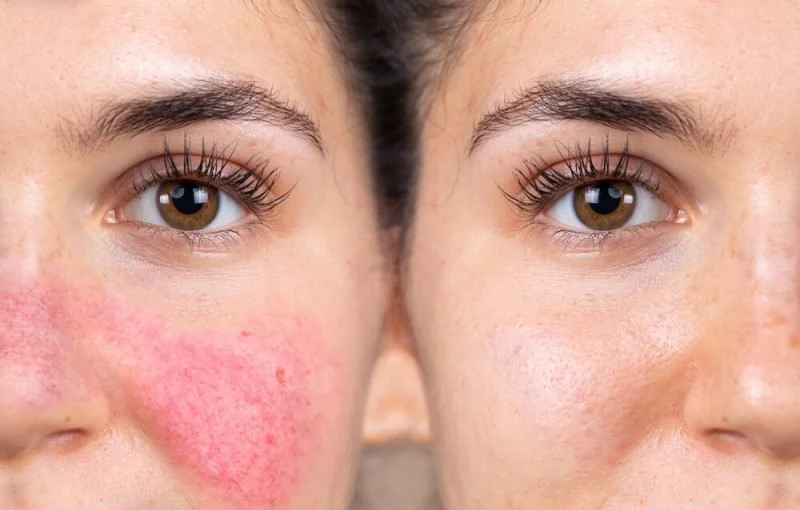 Before and after rosacea treatment